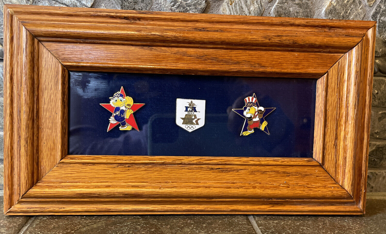 Vintage 1980’s LA Olympics Collector’s Pins in Oak Frame