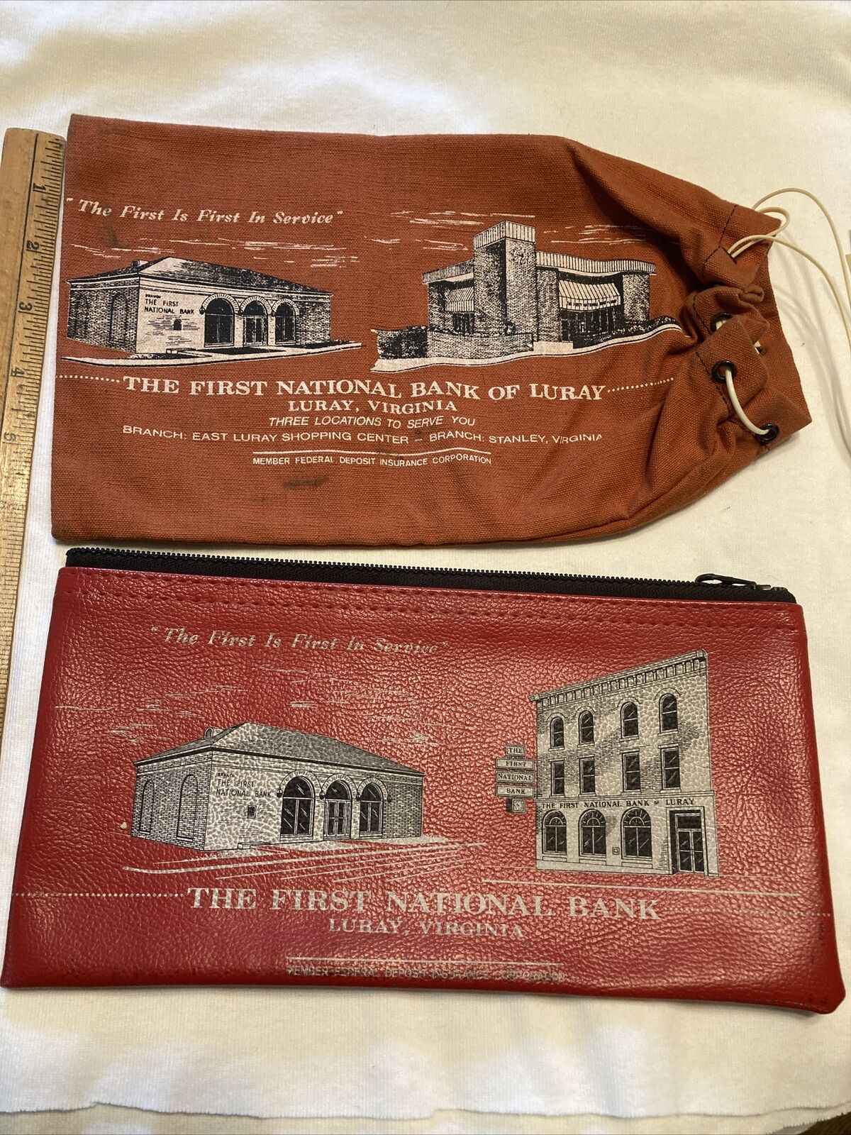 2 Vintage Money Bags From First National Bank Of Luray, Virginia