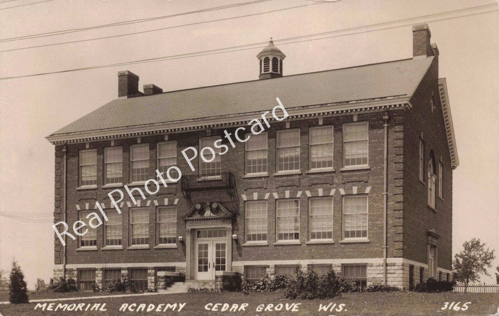 RPPC Cedar Grove Wisconsin c1930 Memorial Academy #3165 Holland WI Postcard