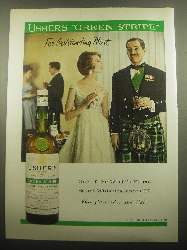 1959 Usher's Green Stripe Scotch Ad - For outstanding merit