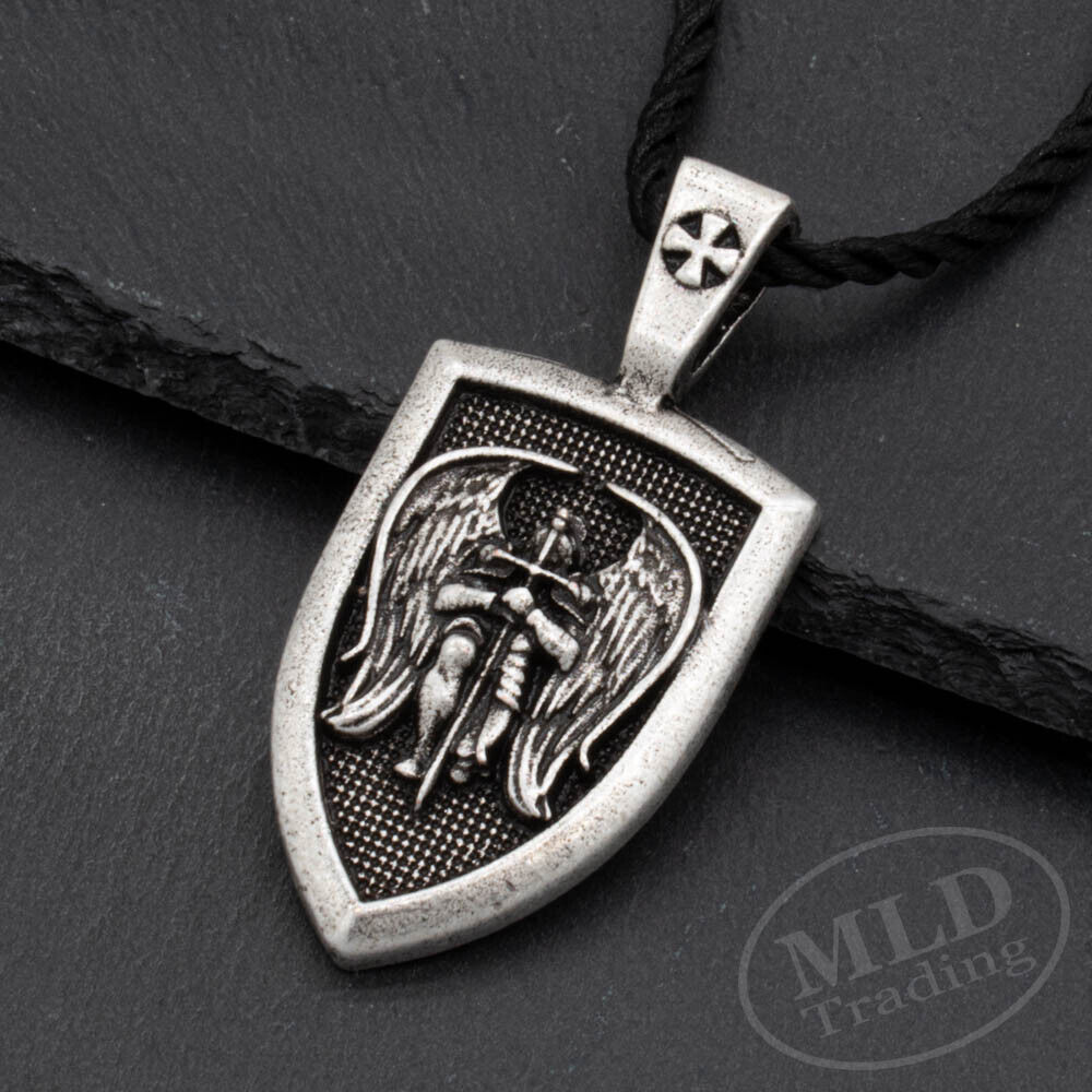 Patron Saint St Michael The Archangel Protect Us Medal Shield Pendant Necklace