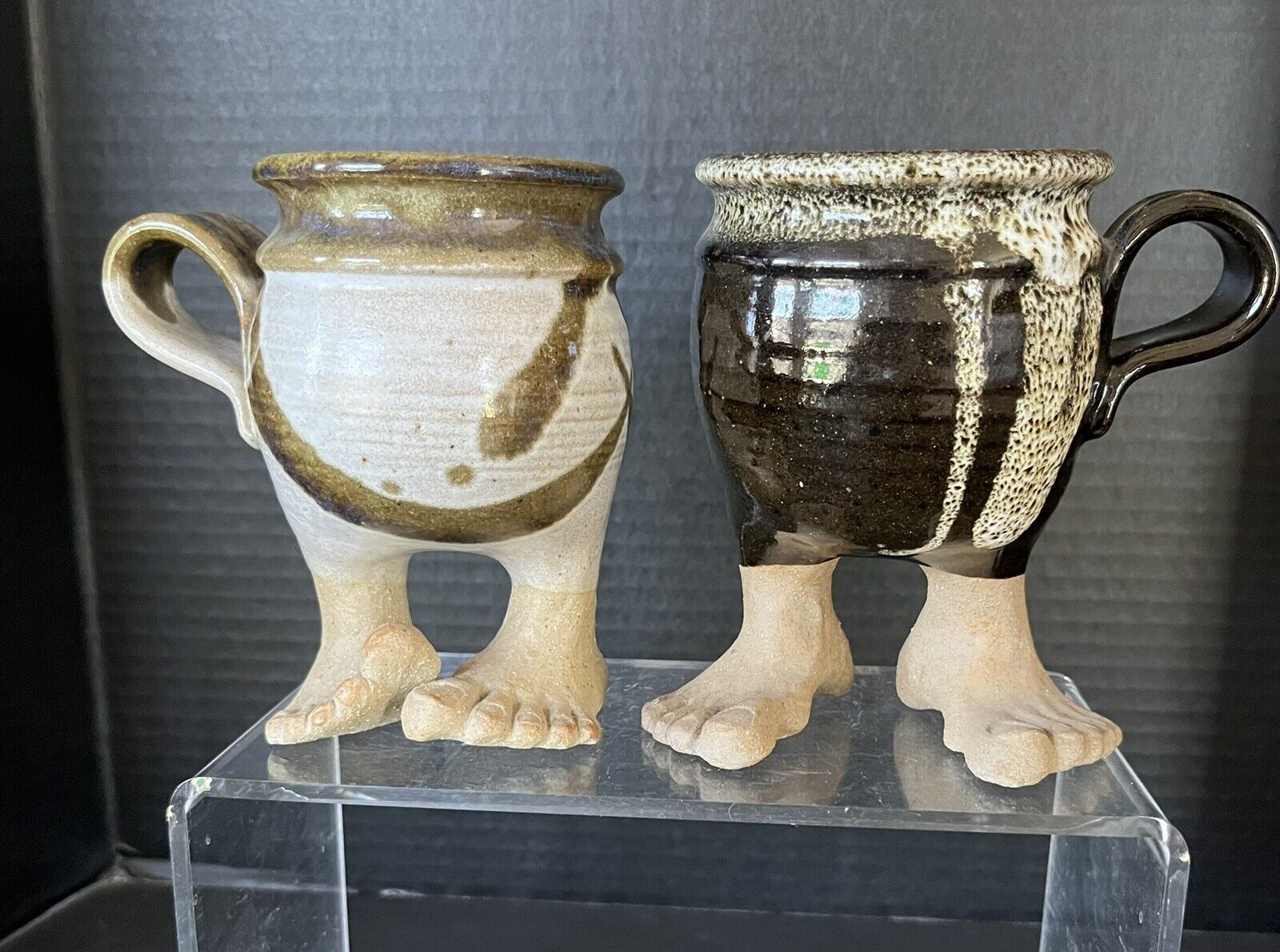 Handmade Ceramic Coffee Mugs With Bare Feet -Unique Folk Art