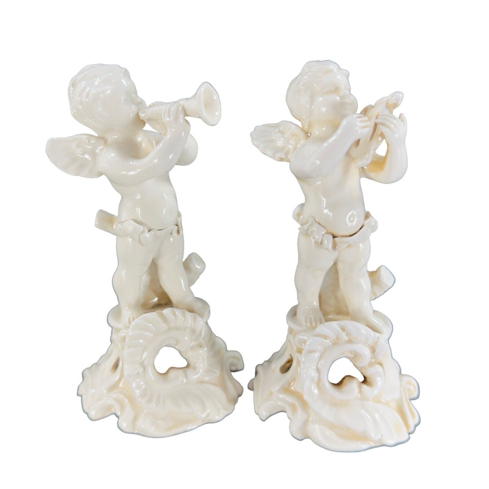 Vintage Italian Pottery Angels Playing Music Figurine Set 2 Made In Italy VTG