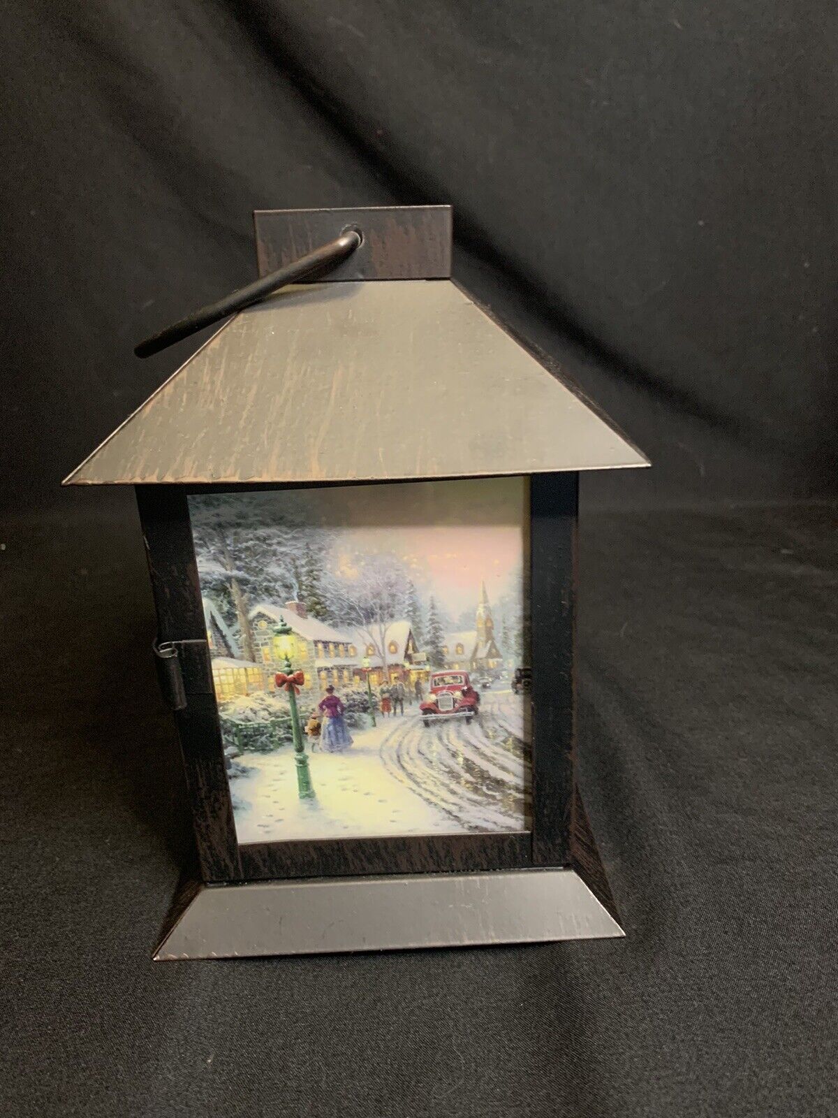 Thomas Kinkade Indoor Flameless Candle Lantern Christmas Village LED Bronze 7”