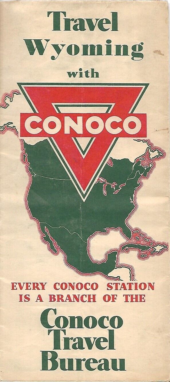 1939 CONOCO OIL Gas Station Road Map WYOMING Cheyenne Casper Yellowstone Tetons