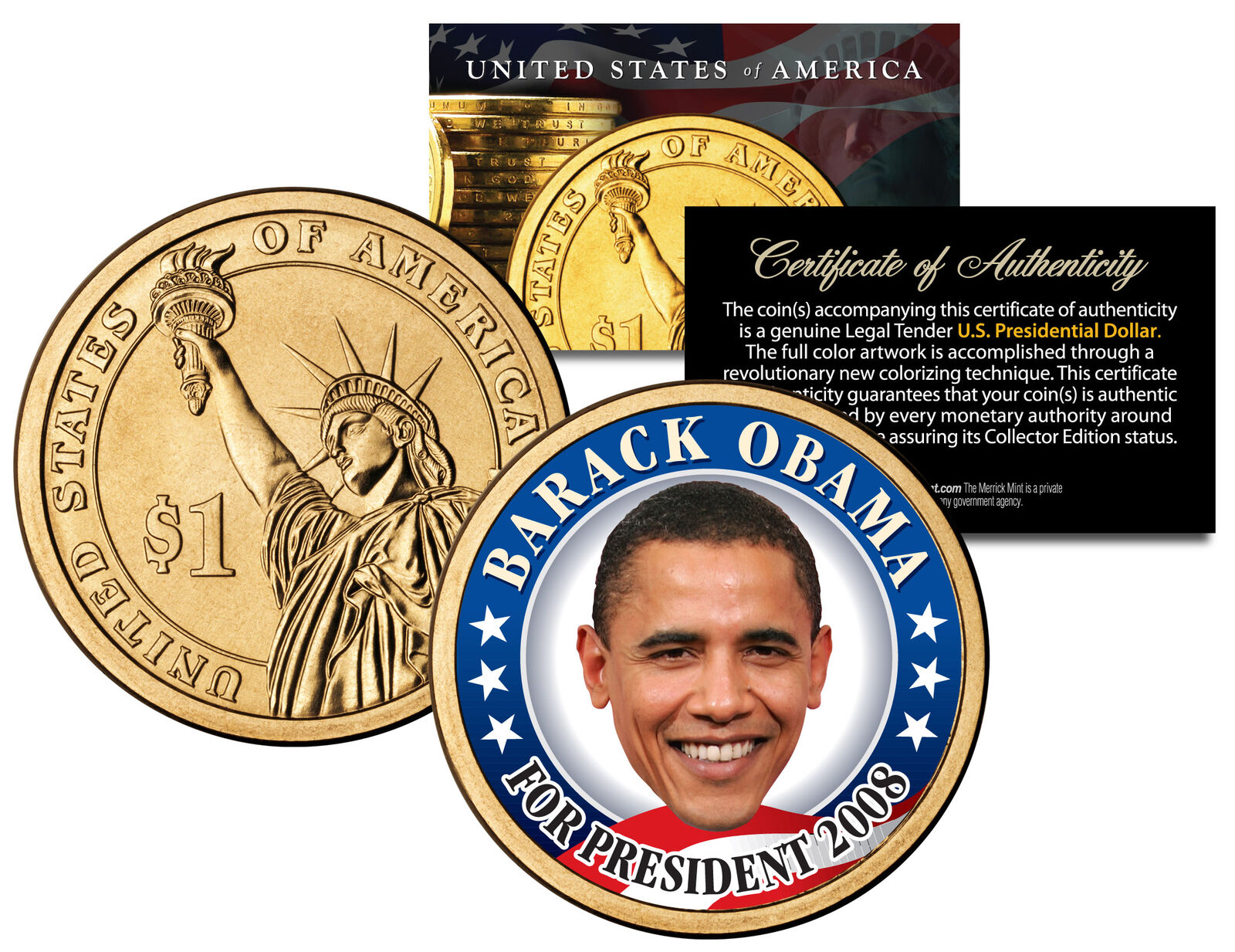 BARACK OBAMA FOR PRESIDENT 2008 Rare Campaign Issue Presidential $1 Dollar Coin