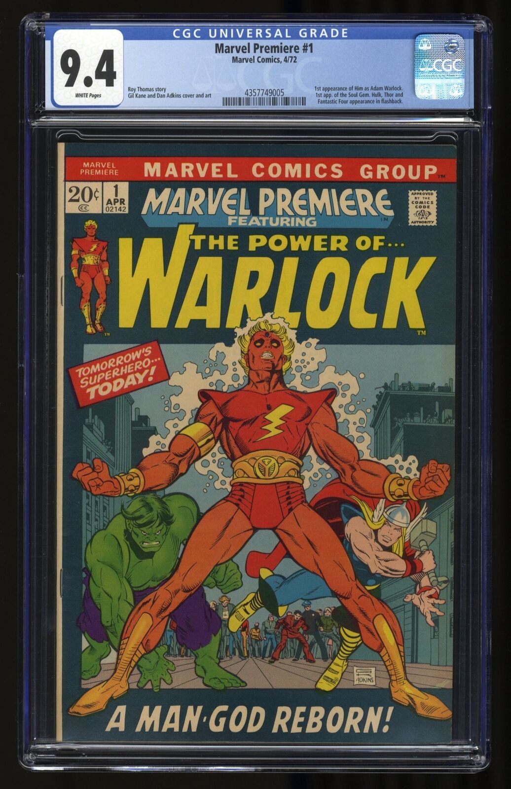 Marvel Premiere (1972) #1 CGC NM 9.4 1st Appearance HIM Adam Warlock Marvel