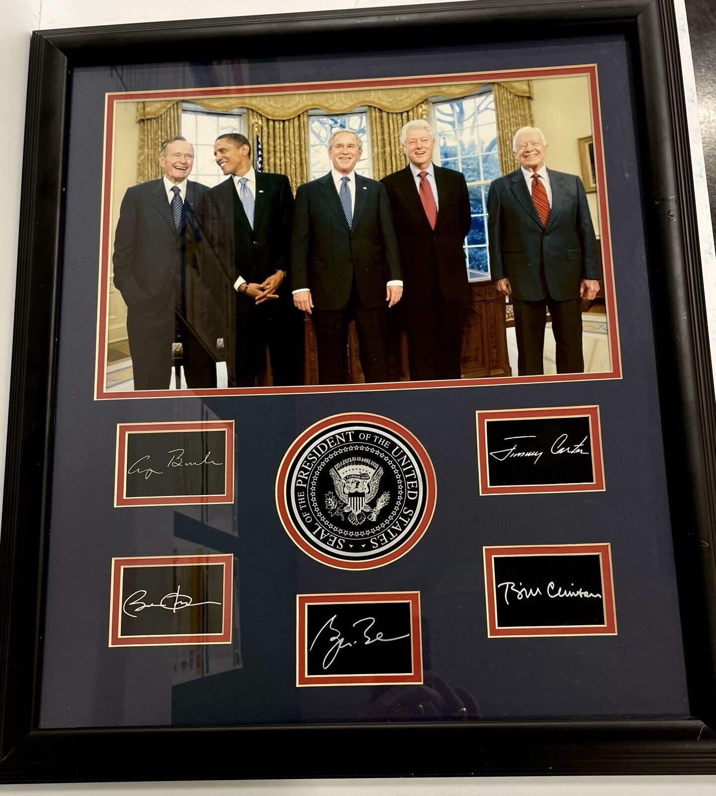 5 US Presidents  / Signed Cuts HW Bush, Obama, Clinton, Carter, Bush w/Seal