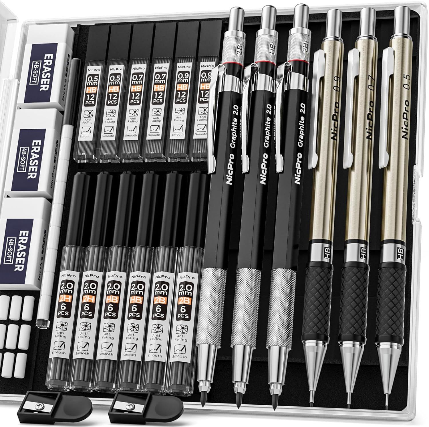 6PCS Art Mechanical Pencils Set, 3PCS Metal Drafting Pencil 0.5 Mm & 0.7 Mm & 0.