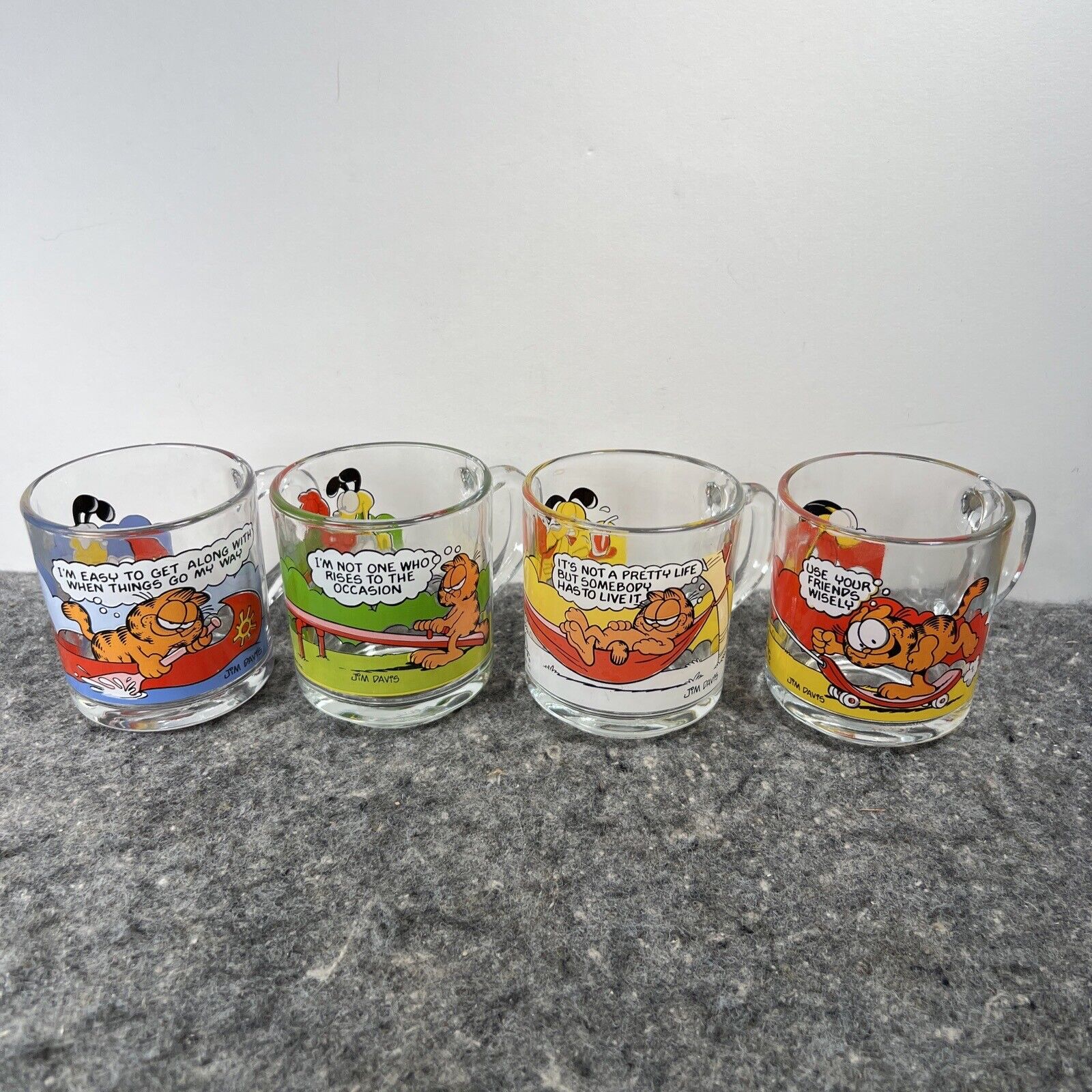 1978 1980 Set Of 4 Vintage Garfield McDonalds Glass Mugs Cup Lot Jim Davis