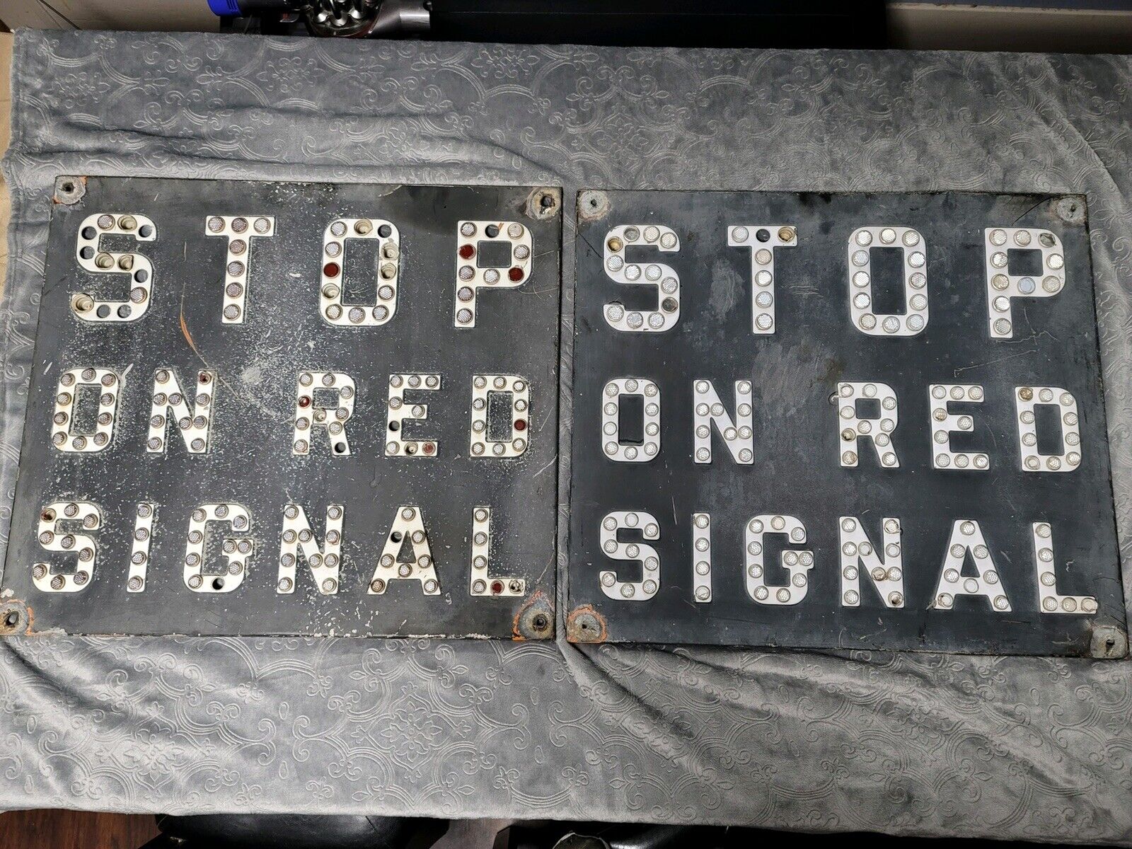 STOP ON RED SIGNAL (x2) Railroad Vintage Signs