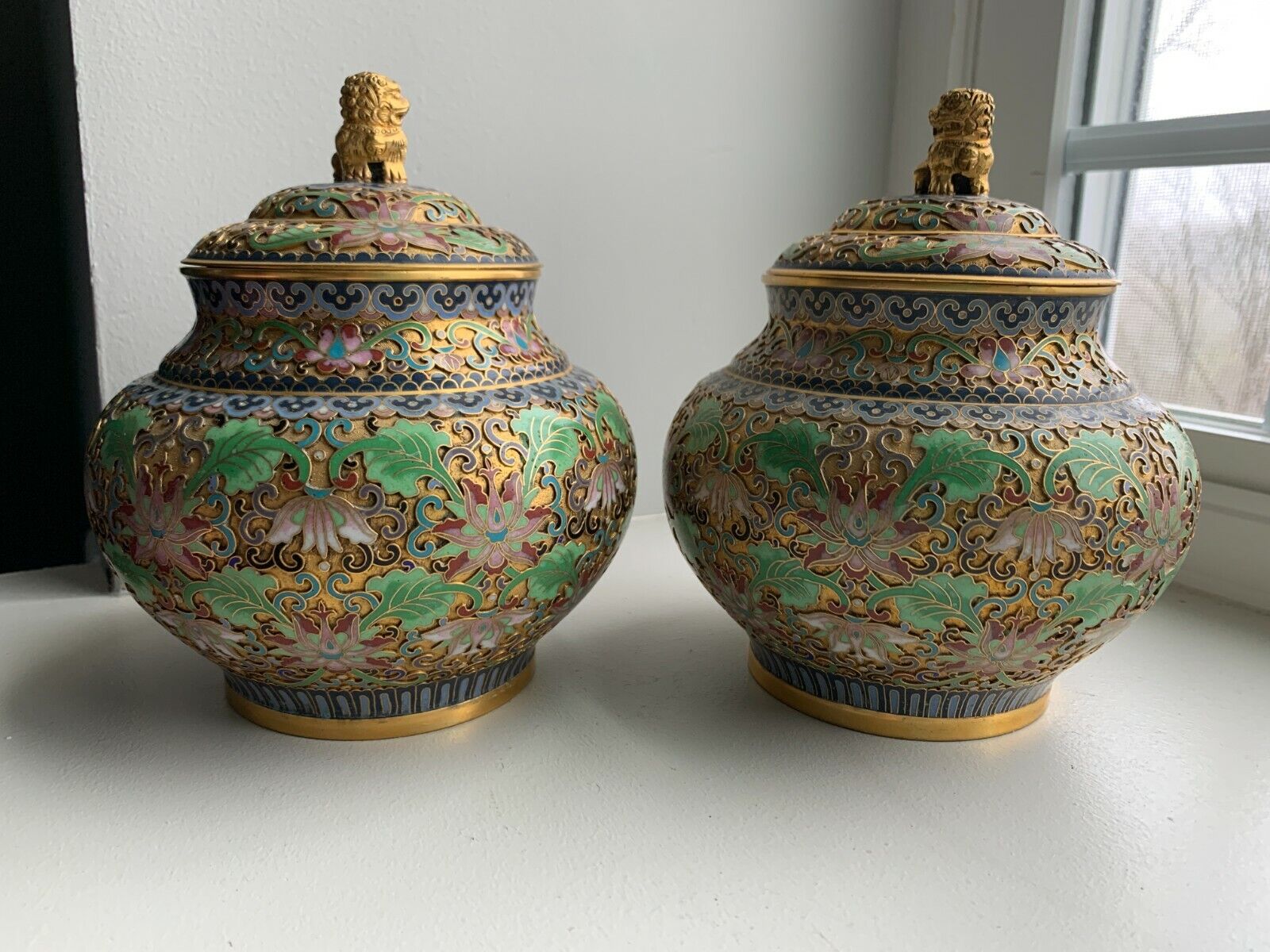 A Pair of Chinese Decorated Enamel Decorated Jars 