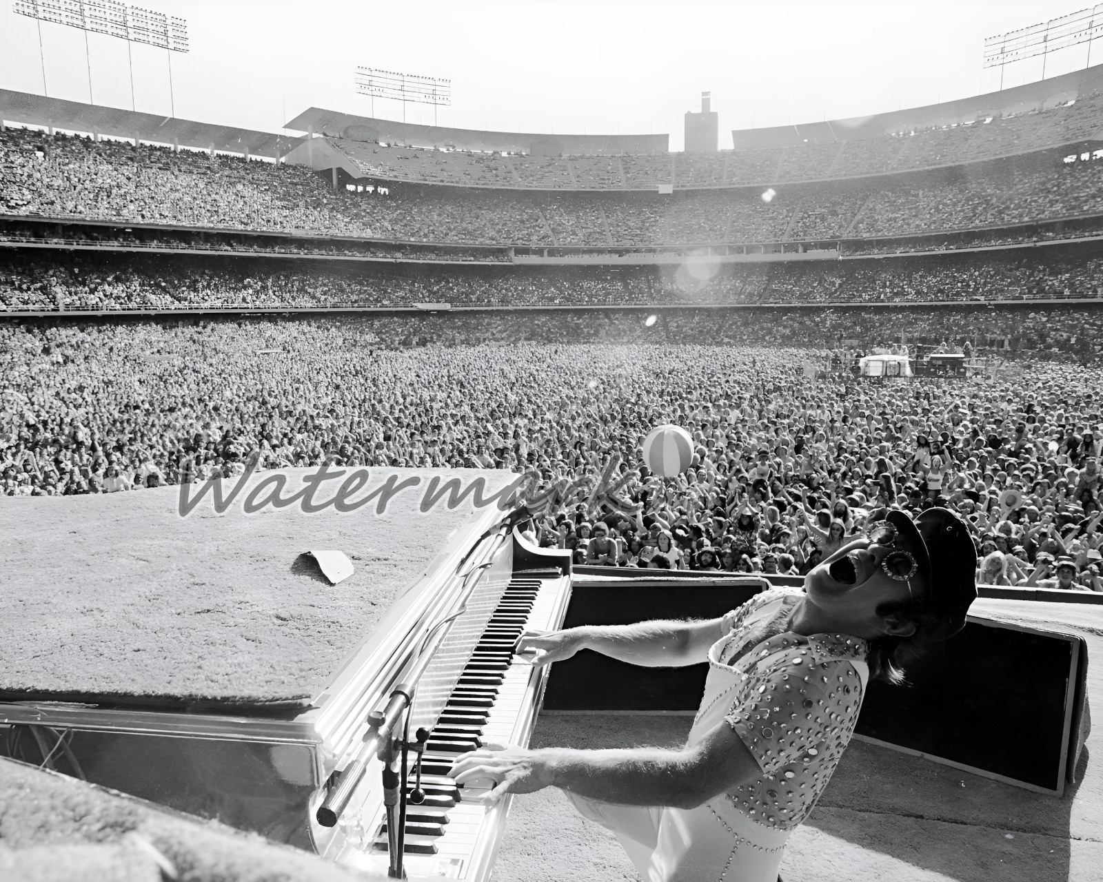 1973 Elton John in Concert  Dodger Stadium Black & White 8 X 10 Photo Picture