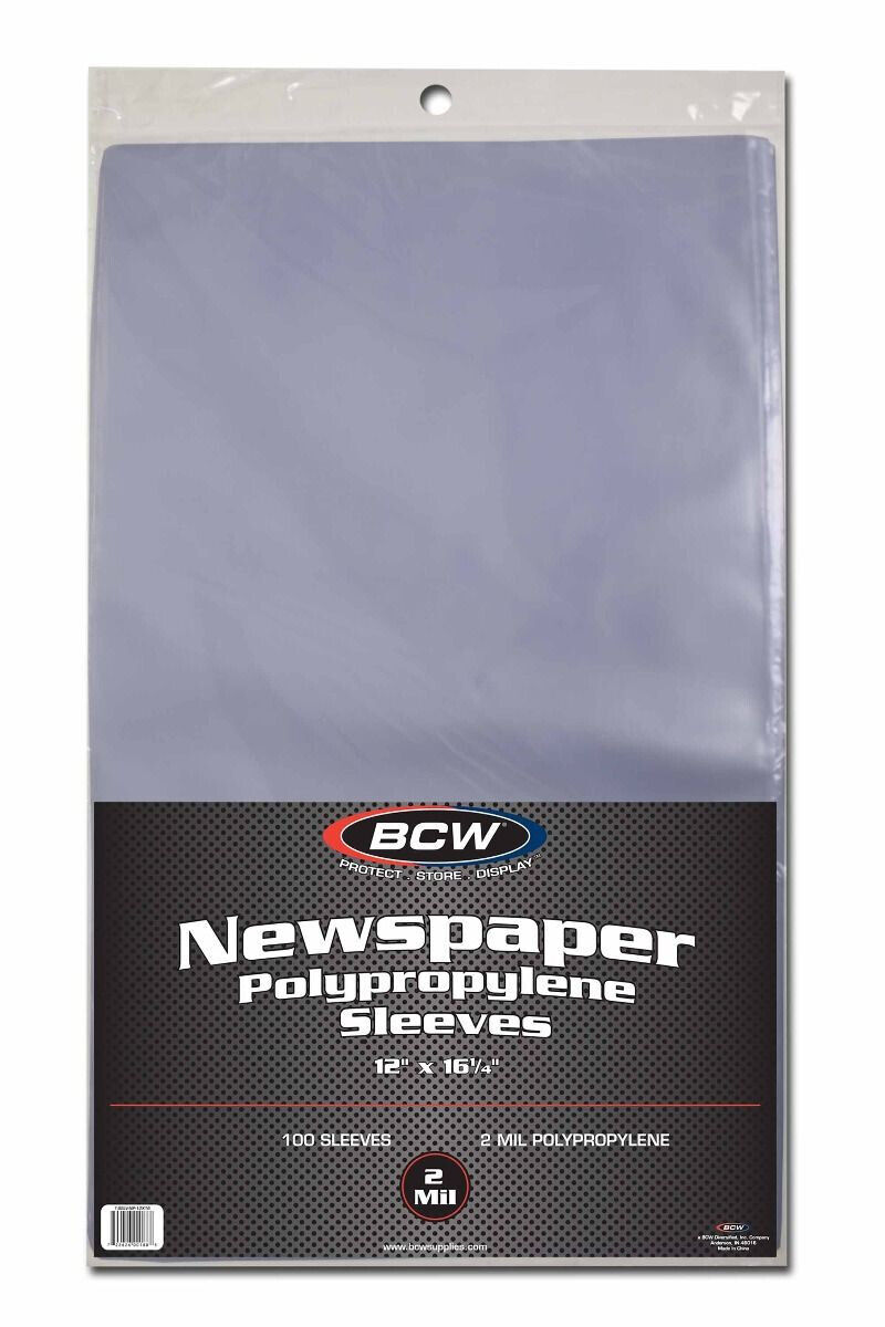 BCW Newspaper Sleeves - 12x16 100 Acid Free Crystal Clear Polypropylene Sleeves
