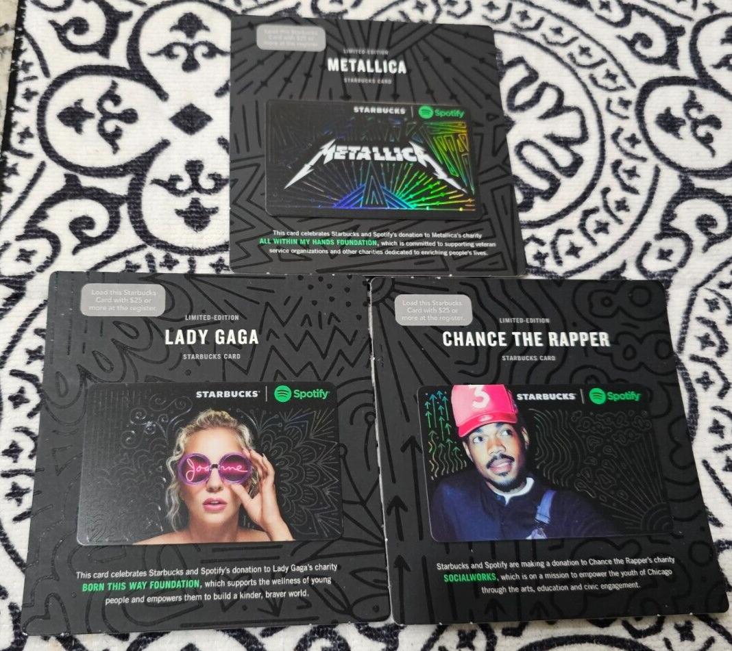 Starbucks Gift Cards 2017 Spotify Lady Gaga Metallica Chance the Rapper - MINT