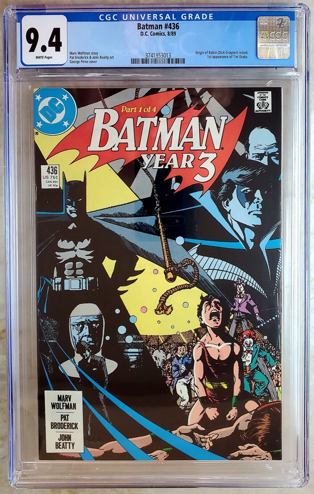 Batman #436 1st Tim Drake D.C. Comics 1989 CGC 9.4 NM White Pages Comic W0032