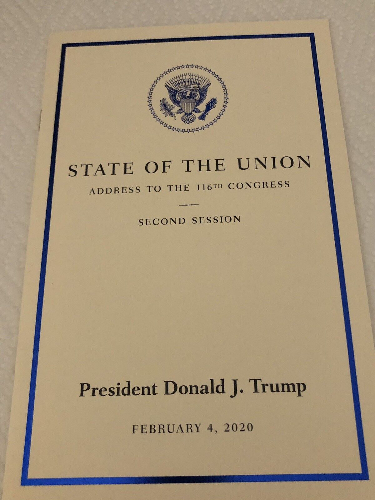 2020 Trump STATE of  UNION Address Booklet BOOK Official REPUBLICAN 2020 GOP EXC