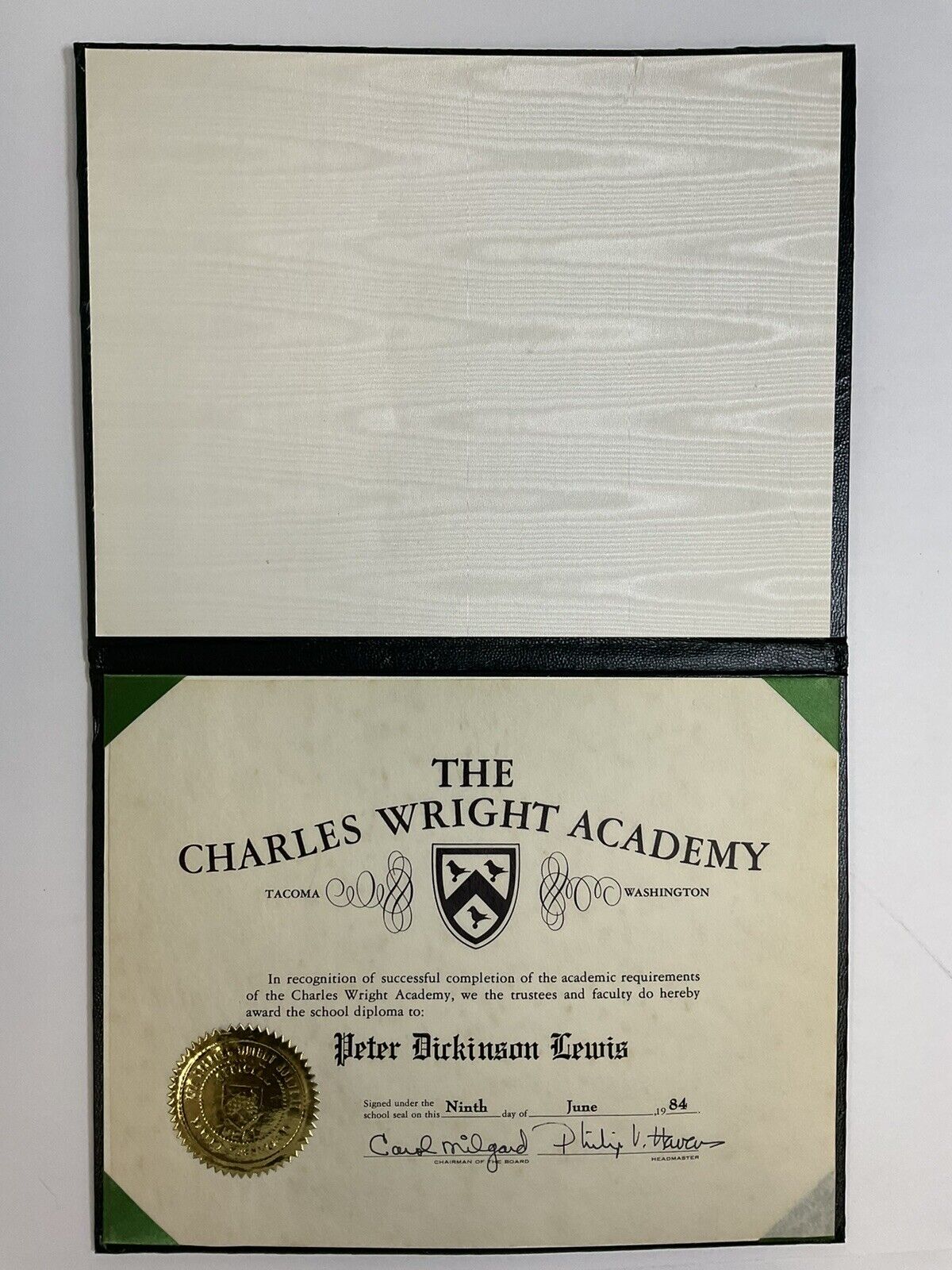 1984 Charles Wright Academy Diploma Peter Dickinson Lewis  OldYearbookShopCom