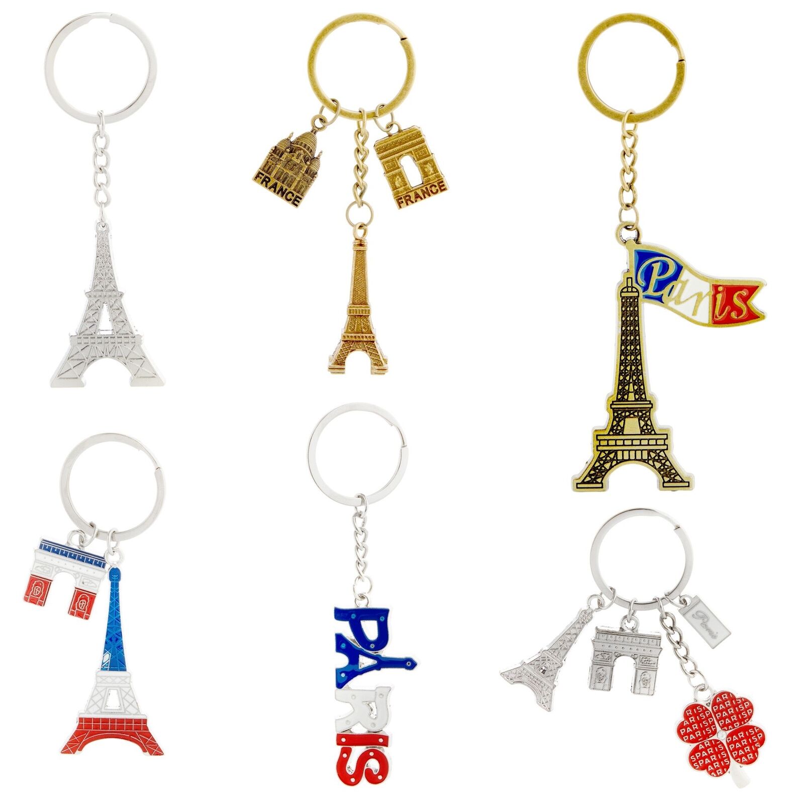 6 Pcs Paris Keychain, France Souvenir Gifts, Eiffel Tower French Flag Key Chains