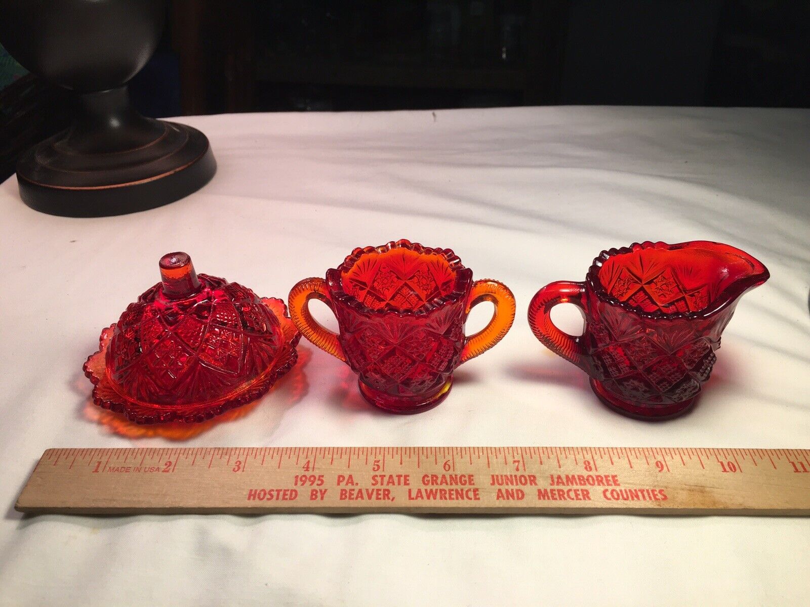Amberina Red Ruby Glass Miniatures-Creamer, Sugar And Danish Set Westmoreland