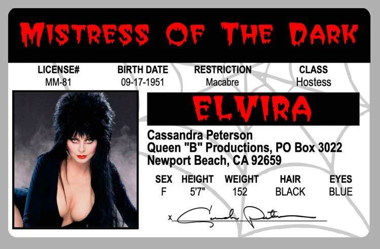Elvira Mistress Of The Dark Novelty Drivers License ID Card Cassandra Peterson