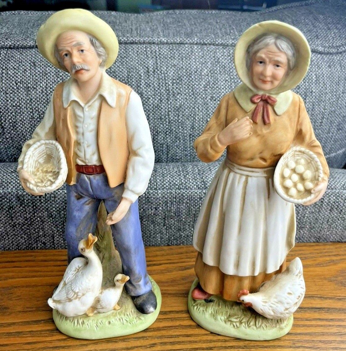 Homco Home Interiors Porcelain Farmer Old People Figurines #1426 Chicken Ducks