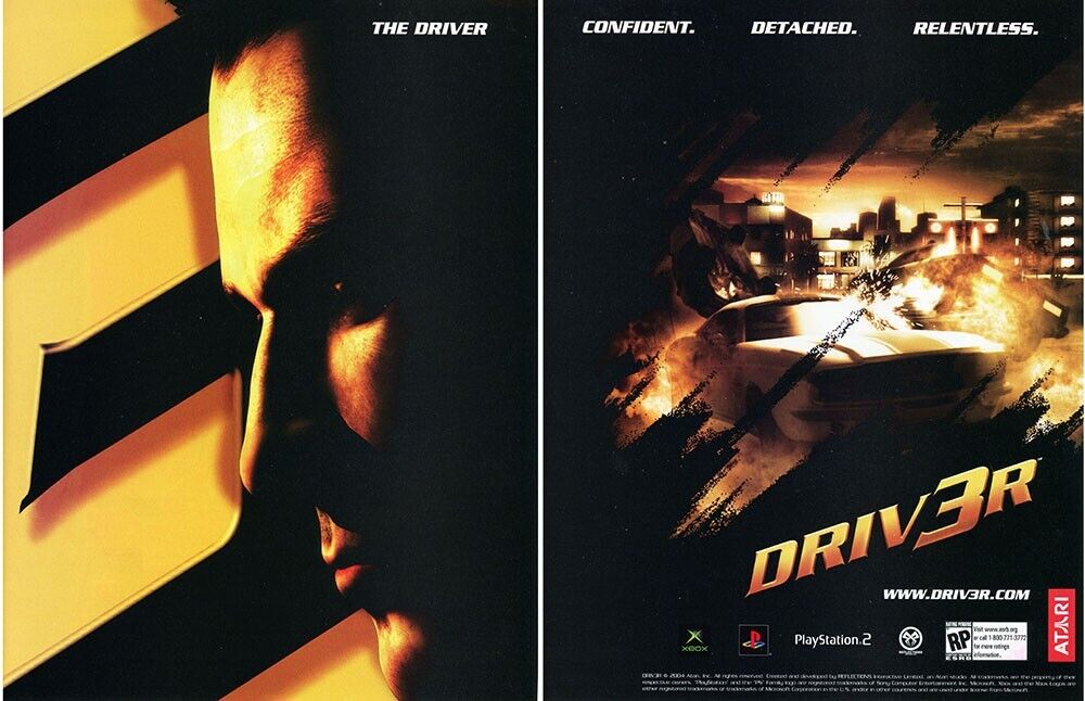 Driver 3 PS2 Driv3r Original 2004 Ad Authentic Atari Video Game Promo