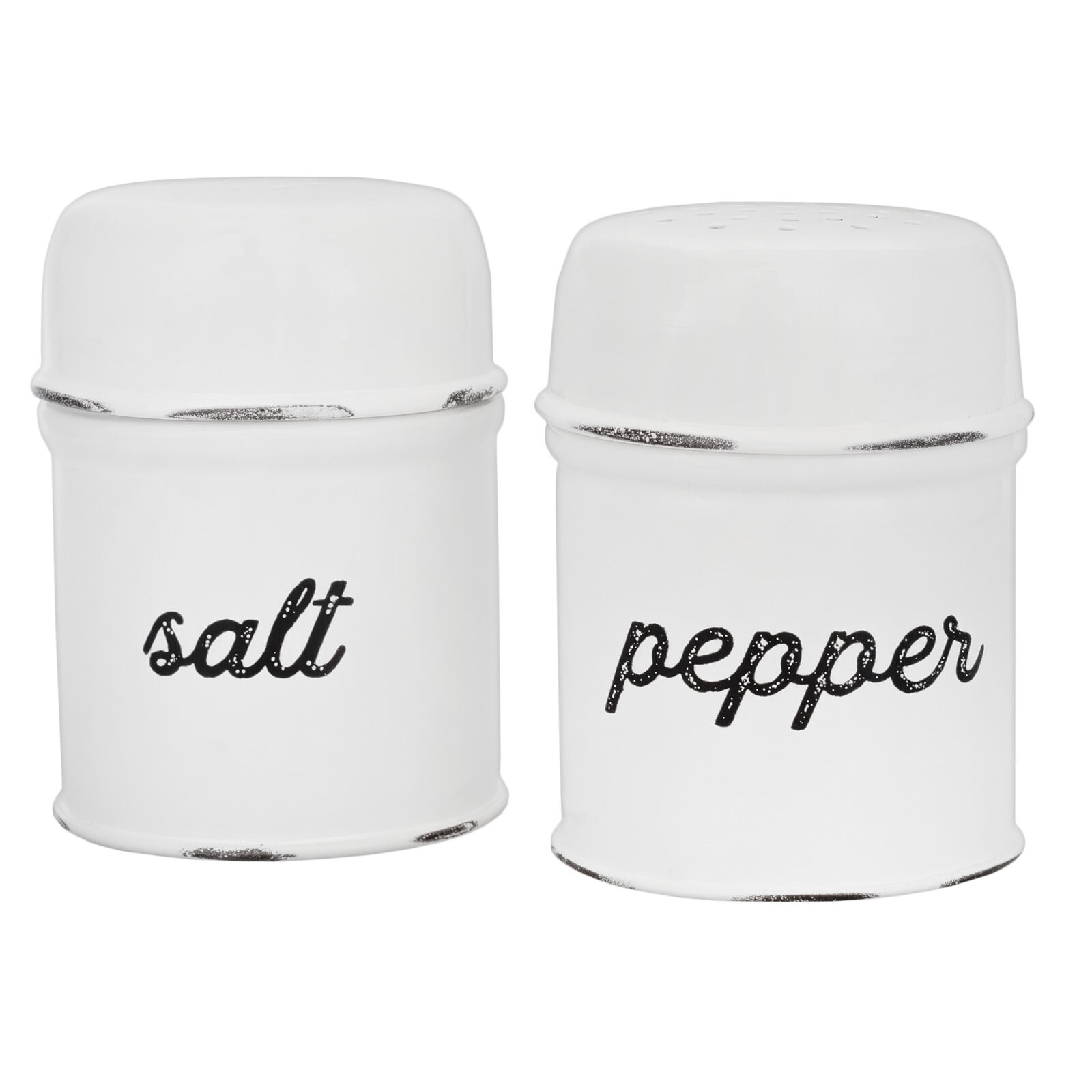 Salt and Pepper Shaker Set, White; Rustic Farmhouse Retro Vintage Style