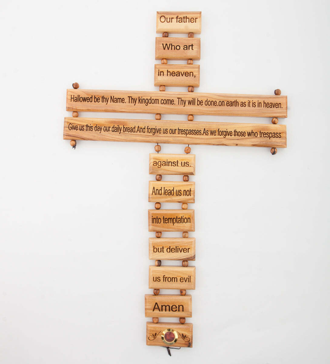 Wood Cross with Lord’s Prayer 16.7 Inches Wall Cross Handmade in the Holy Land 