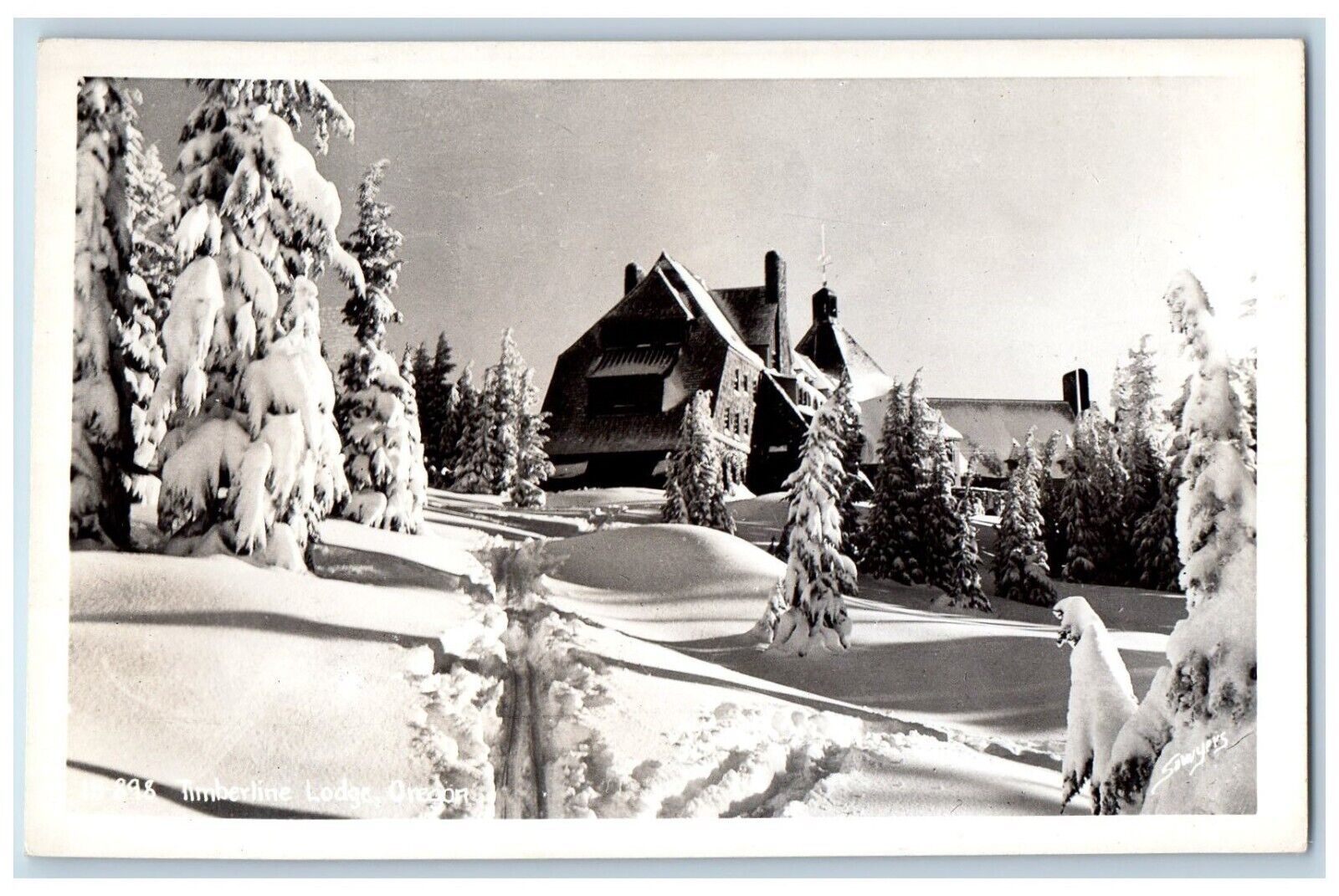Oregon OR Postcard RPPC Photo Timberline Lodge Winter c1950\'s Unposted Vintage