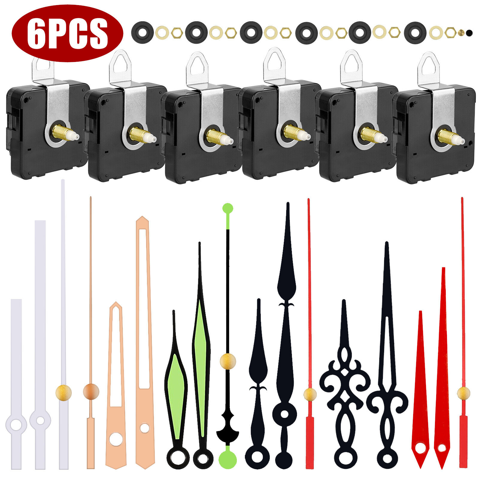 6PCS DIY Wall Quartz Clock Movement Mechanism Replacement Repair Tool Parts Kit