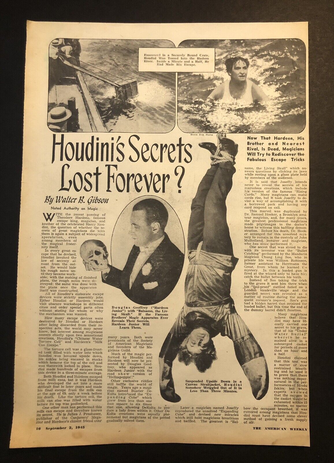 9-2-45 Harry Houdini & Brother Theodore Hardeen Death Magician Secrets Revealed?
