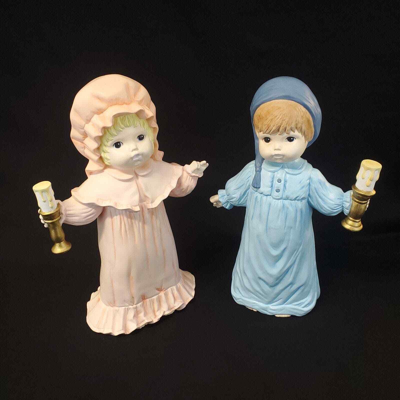 16” Porcelain Children Figurine in Nightgown with Candle - Collectible Decor