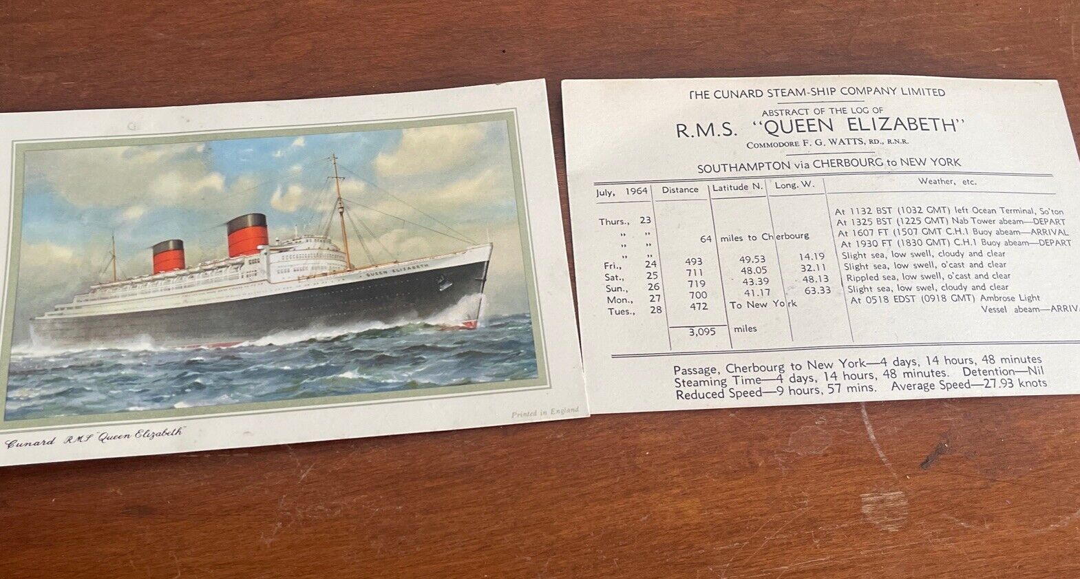 cunard queen elizabeth  Steam Ship Abstract Vintage Of The Log Card
