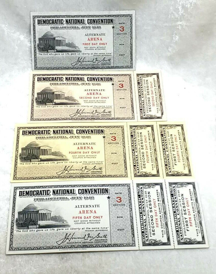 1948 Democratic National Convention President Harry Truman Alternate Tickets