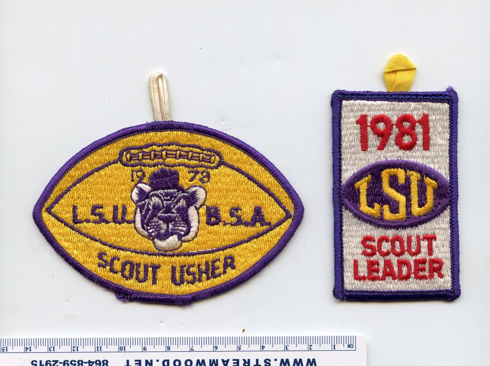 1978 Istrouma area council LSU scout usher & 1981 leader pocket patch BSA 