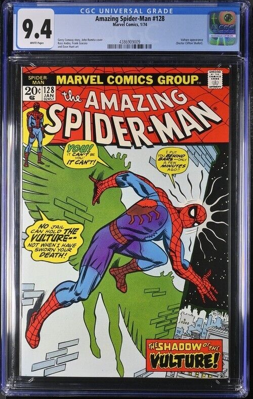 Amazing Spider-Man 128 CGC 9.4 Vulture Appearance Romita Cover 1974