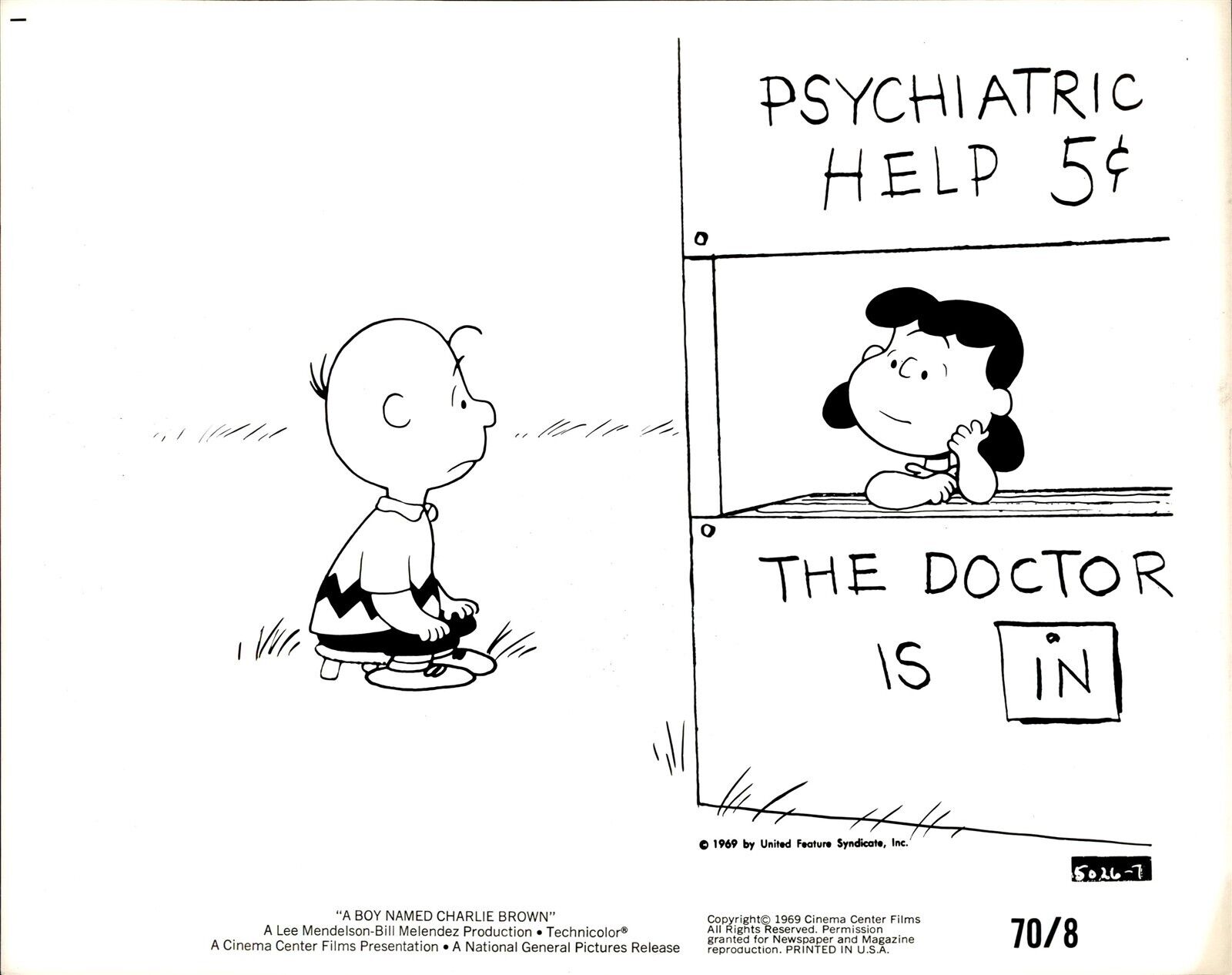 LV92 1969 Original Photo A BOY NAMED CHARLIE BROWN Lucy Psychiatric Help Booth