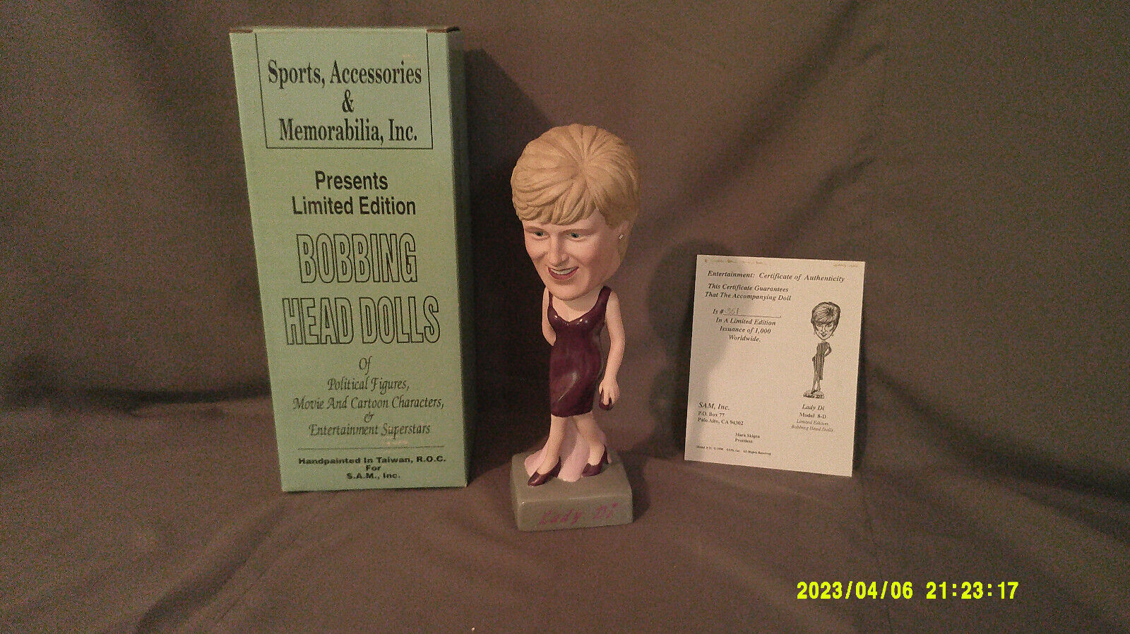 1996 Princess Di Diana SAM Inc. Bobblehead Figure LE #351/1,000, Original Box