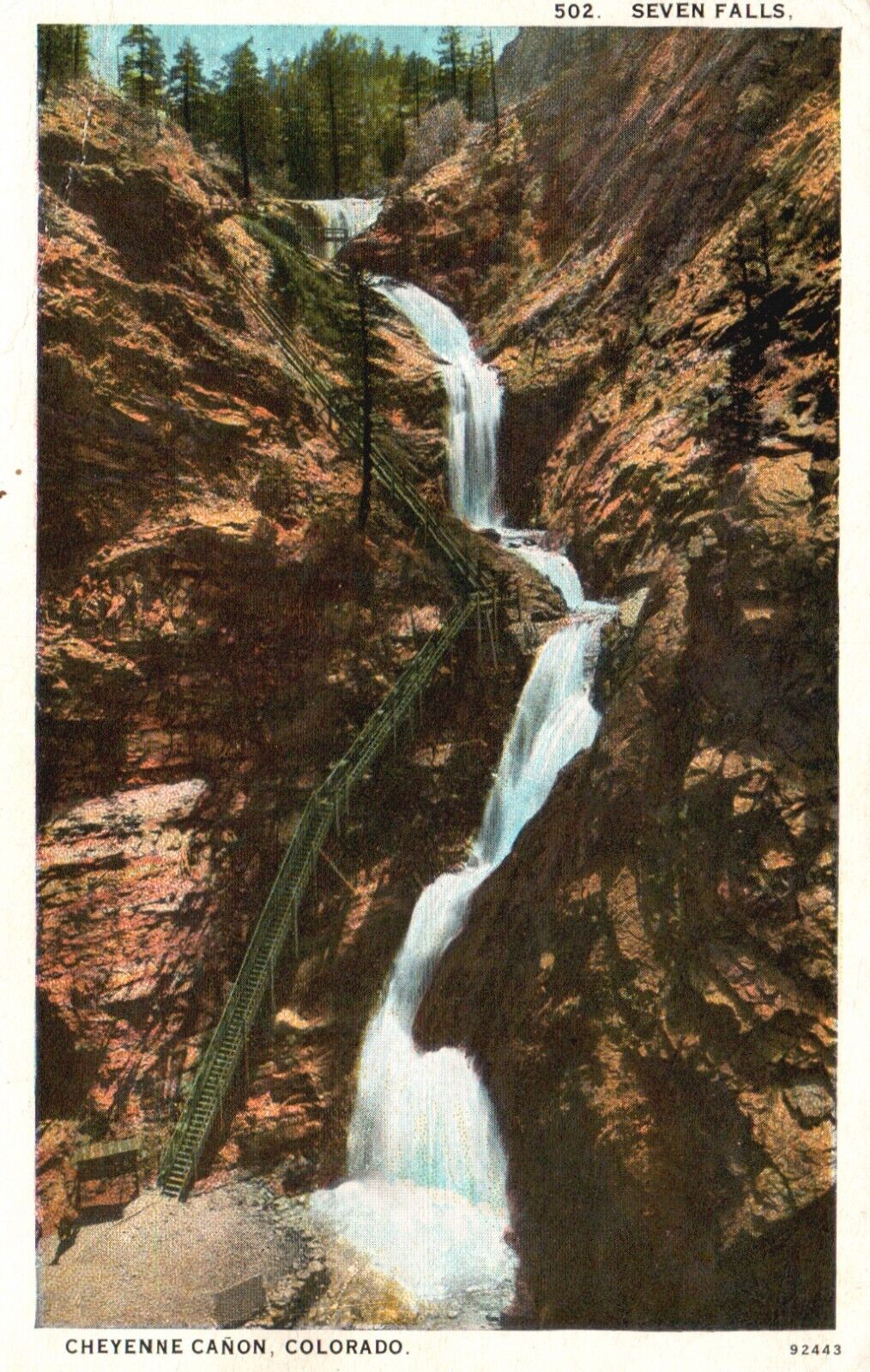 Postcard CO Cheyenne Canyon Colorado Seven Falls White Border Vintage PC G7577