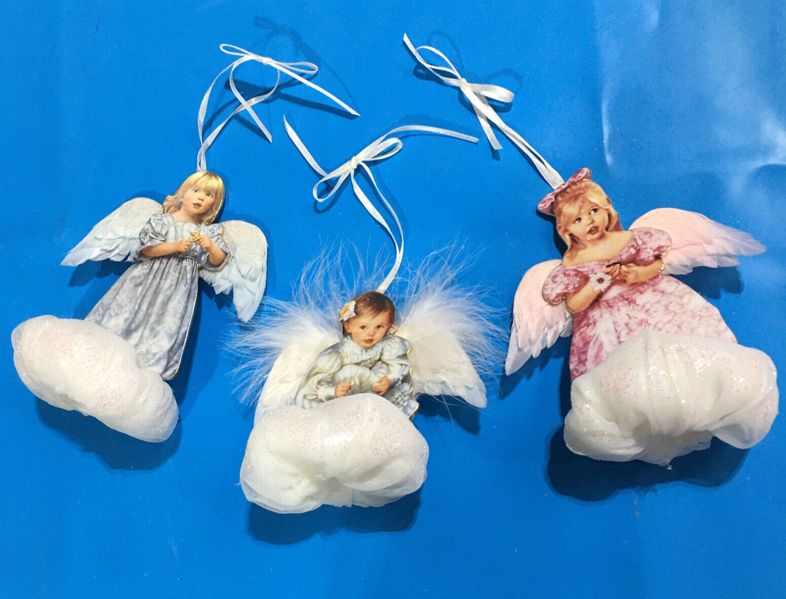 HEAVEN SENT ORNAMENTS 3 ANGELS IN CLOUDS BY Sandra Kuck. The Bradford Editions