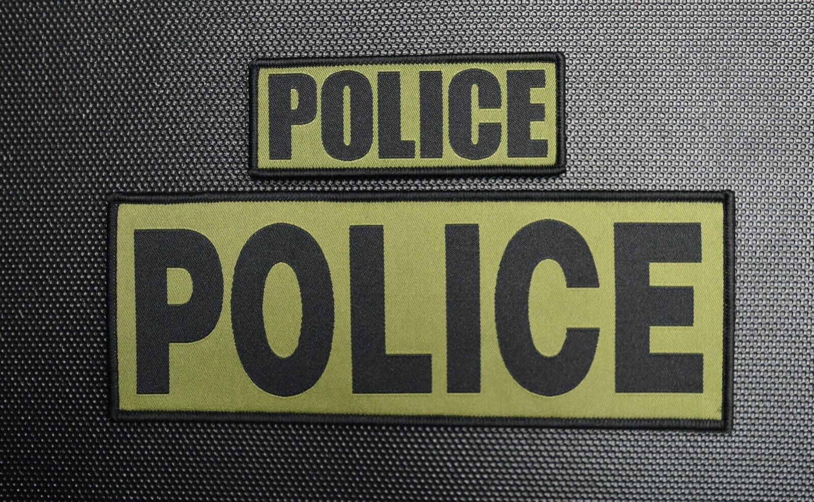 Woven POLICE Patch Set Law Enforcement LEO Hook & Loop Backing OD & Black