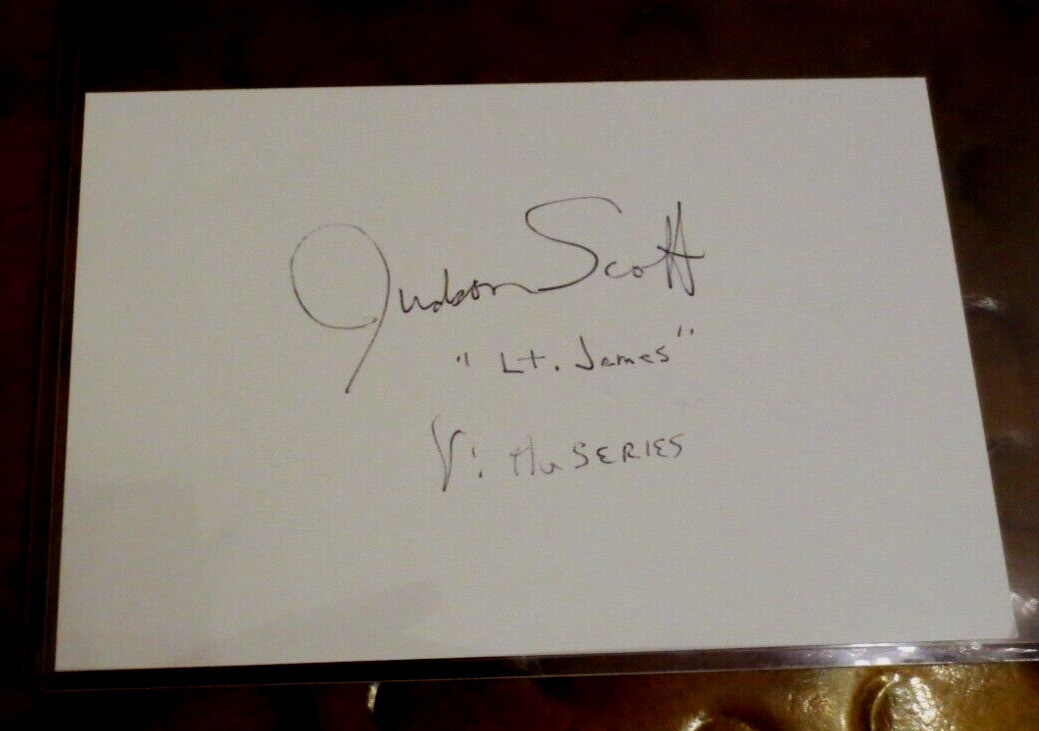 Judson Scott signed autographed 4x6 index card Lt. James in V the Series