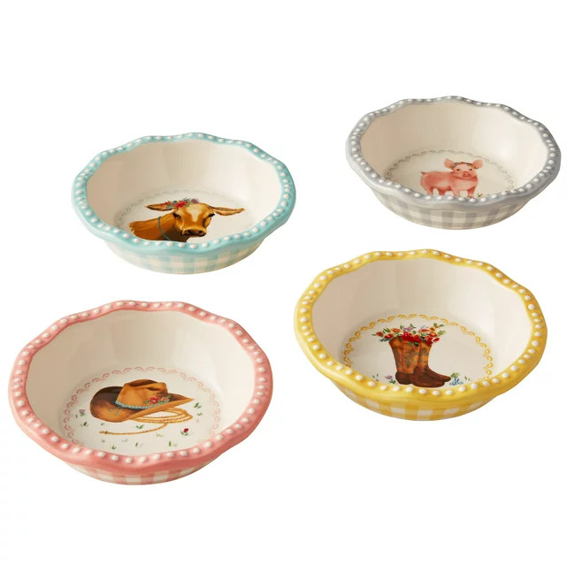 The Pioneer Woman Sweet Romance Mini 4.75-inch Ceramic Pie Pan Set, 4 Pack