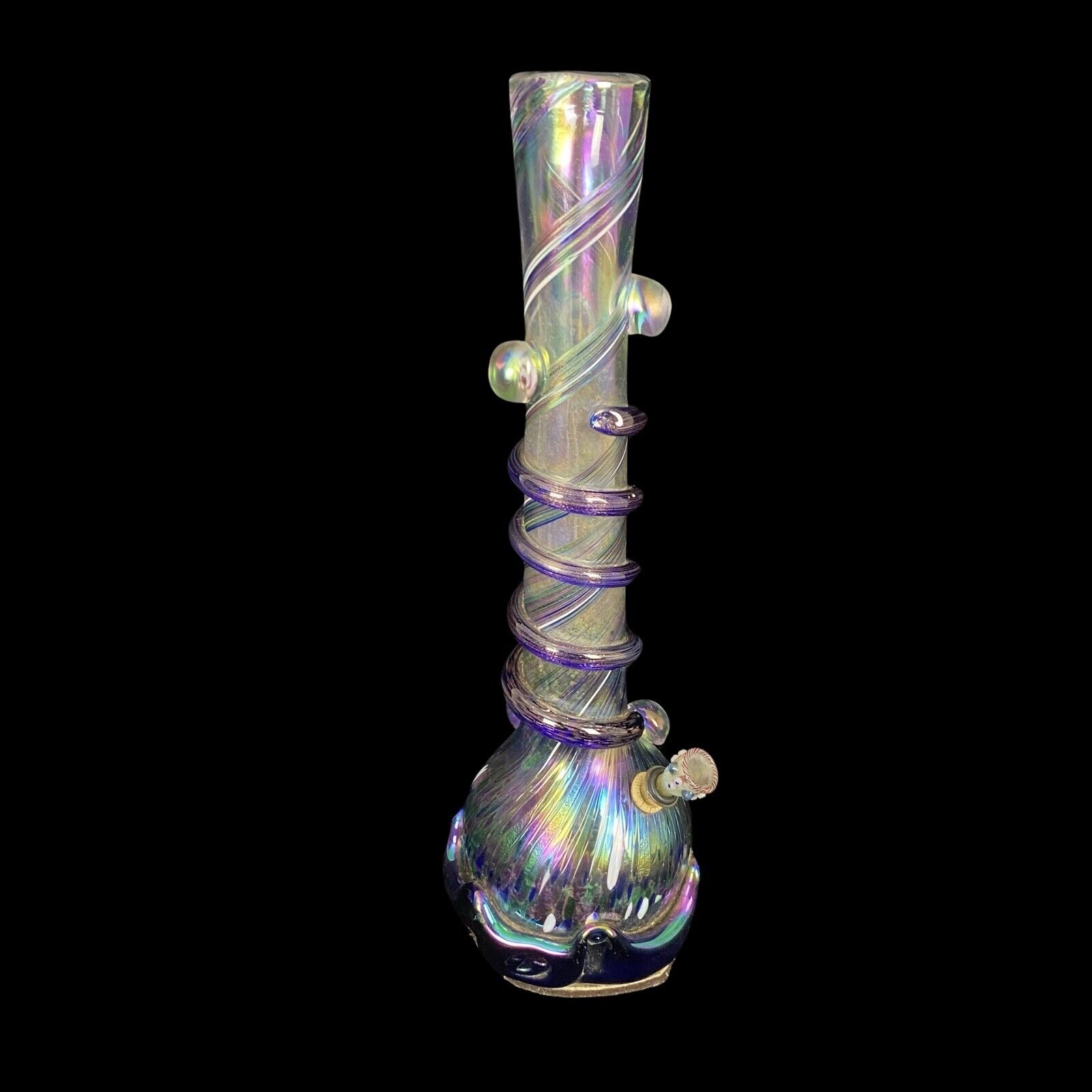 Early 90s Old Mushroom Logo Kaos Water Pipe Blown Glass Psychedelic Bong 15”