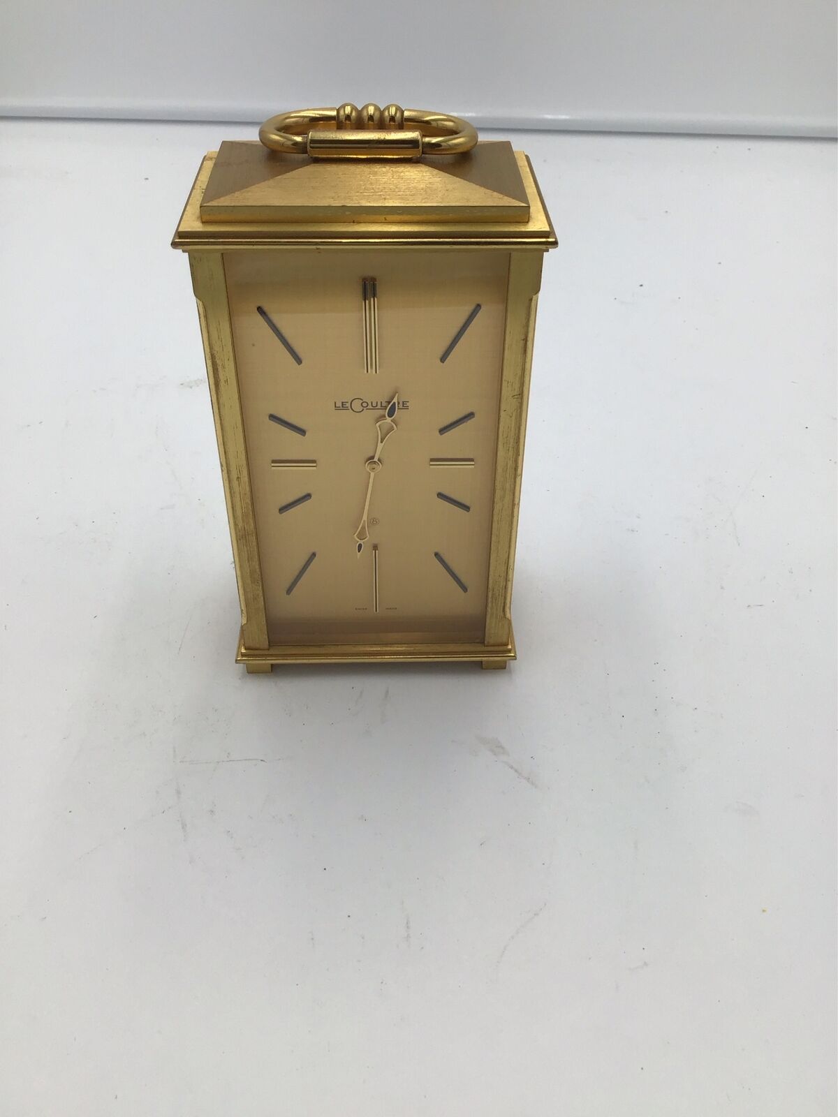 Jaeger Le Coultre 8 Day Brass Mantle Desk Carriage Clock W/ Red Side Not Runnin