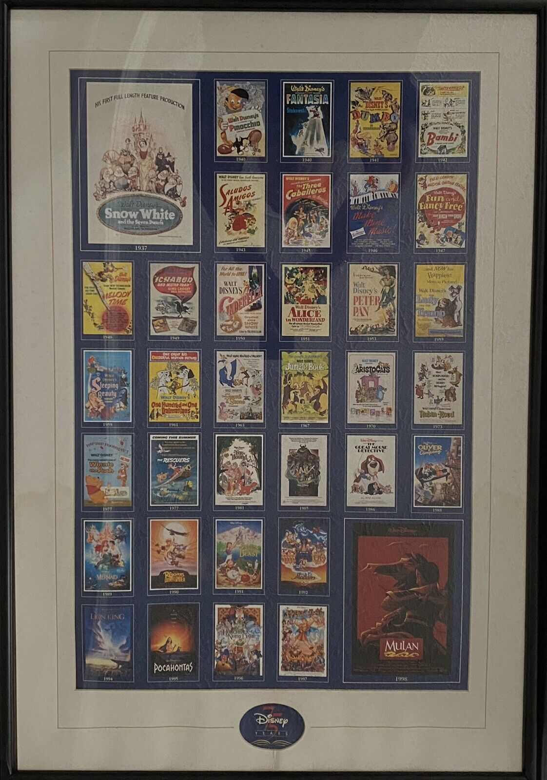 DISNEY GALLERY ART 75 YEARS OF ANIMATION MOVIE POSTERS 1937 To 1998 RARE/LARGE
