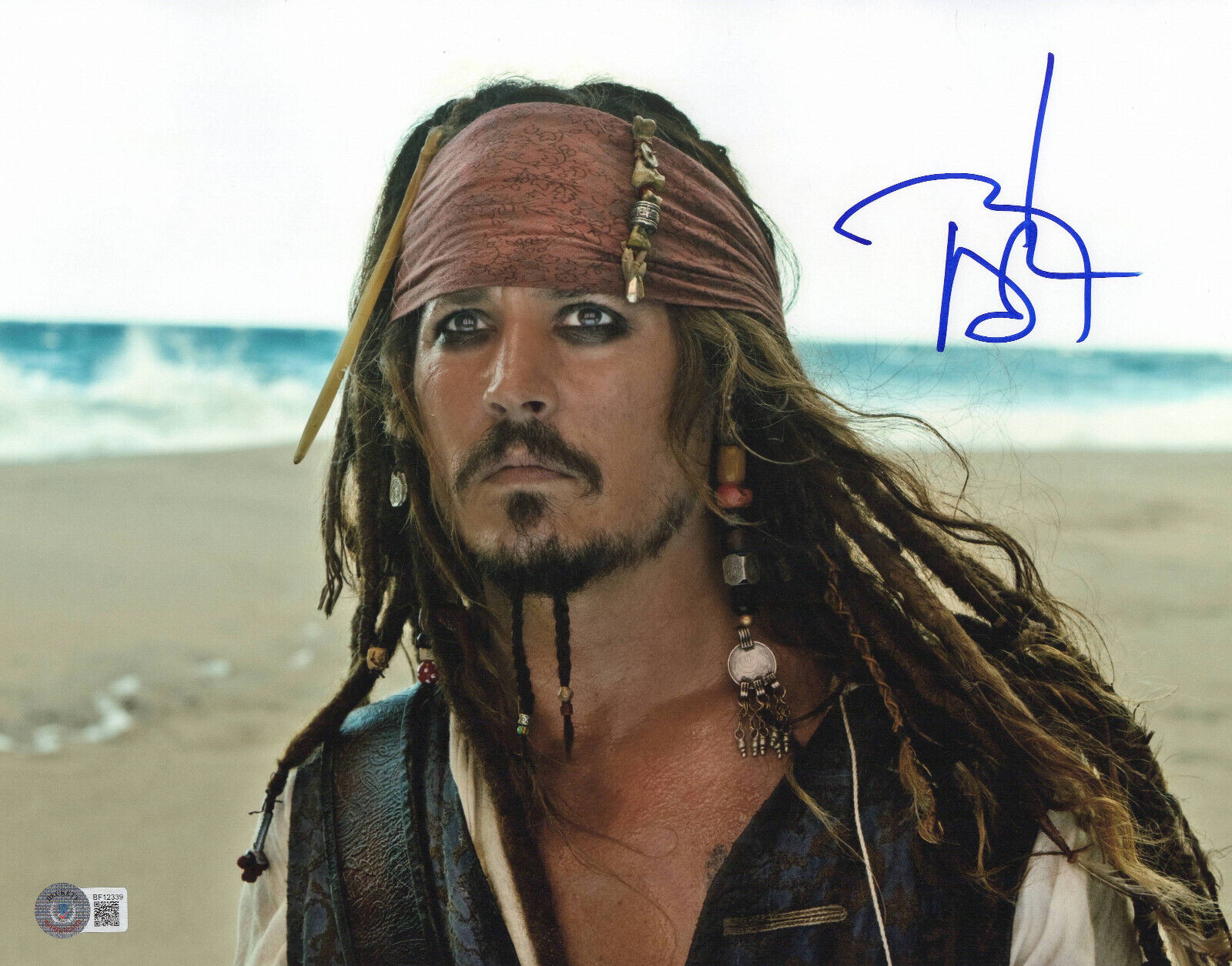 JOHNNY DEPP 'PIRATES OF THE CARIBBEAN' SIGNED AUTOGRAPH 11X14 PHOTO BECKETT BAS 