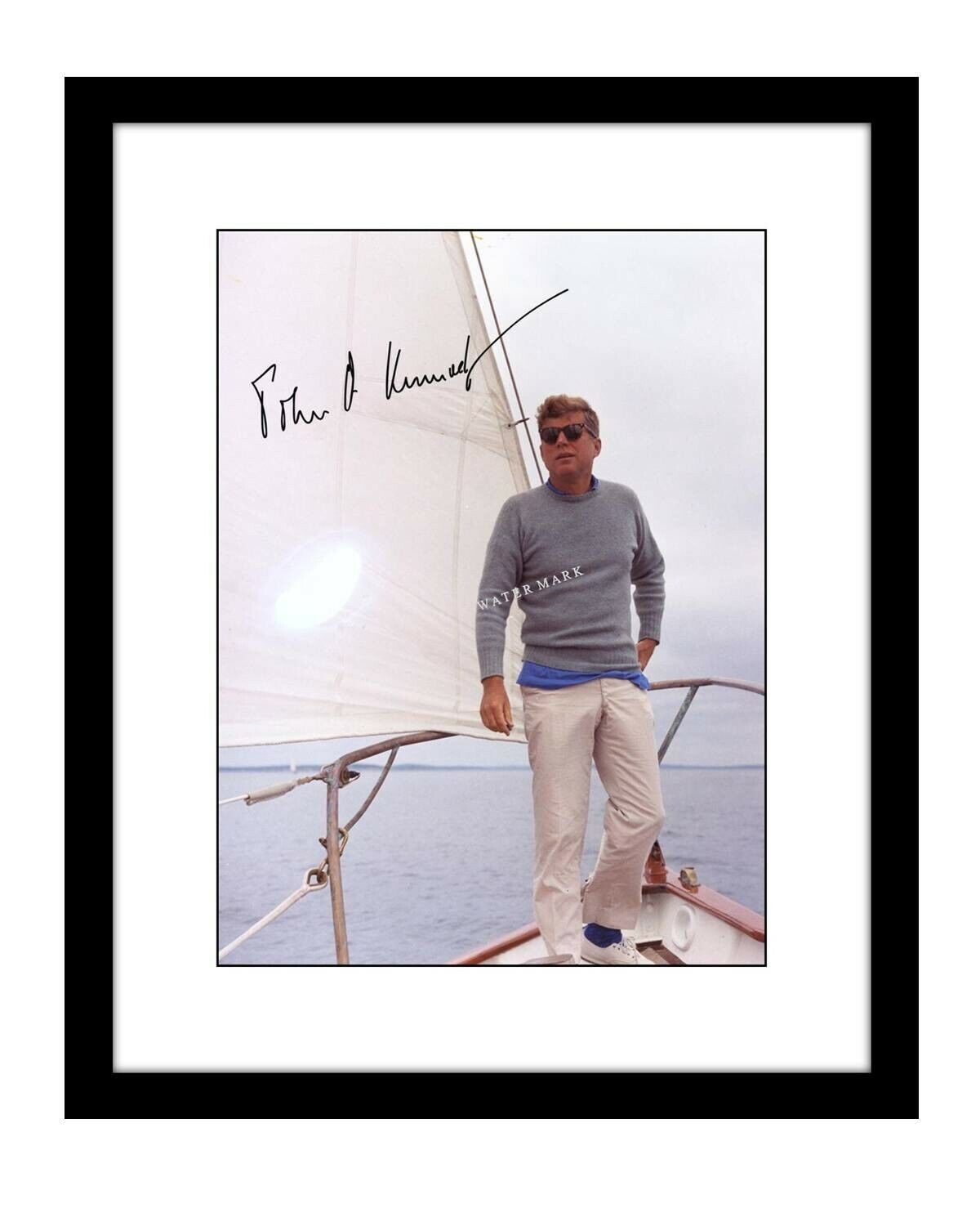 John F Kennedy 8x10 signed photo on sailboat JFK autographed cool president
