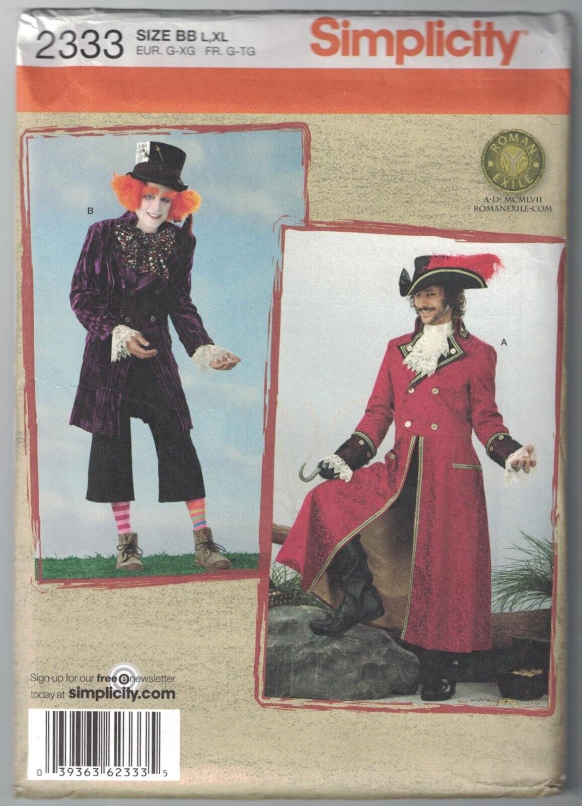 SIMPLICITY PATTERN #2333 MAD HATTER JOHNNY DEPP PIRATE HALLOWEEN COS-PLAY NEW